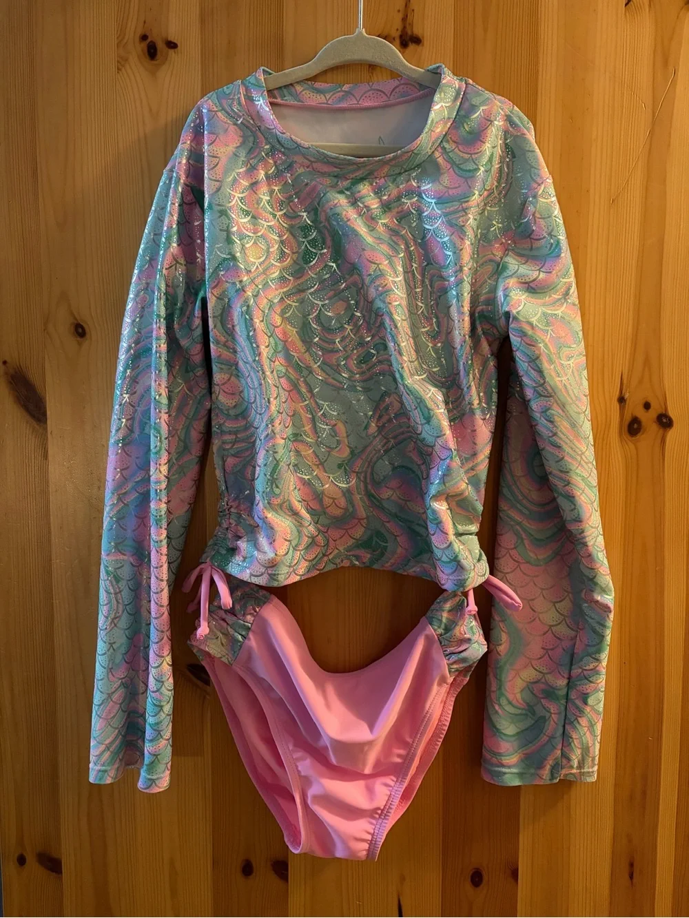 Long-Sleeve Pink Mermaid-Print Rashguard Set for Kids